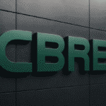 CBRE reports 16% Q2 revenue growth, raises 2026 earnings outlook CBRE reports 16% Q2 revenue growth, CBRE company logo displayed on a modern dark wall background.
