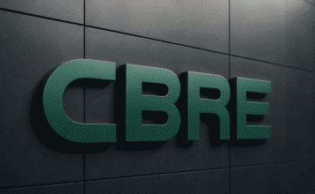 CBRE reports 16% Q2 revenue growth, raises 2026 earnings outlook CBRE reports 16% Q2 revenue growth, CBRE company logo displayed on a modern dark wall background.